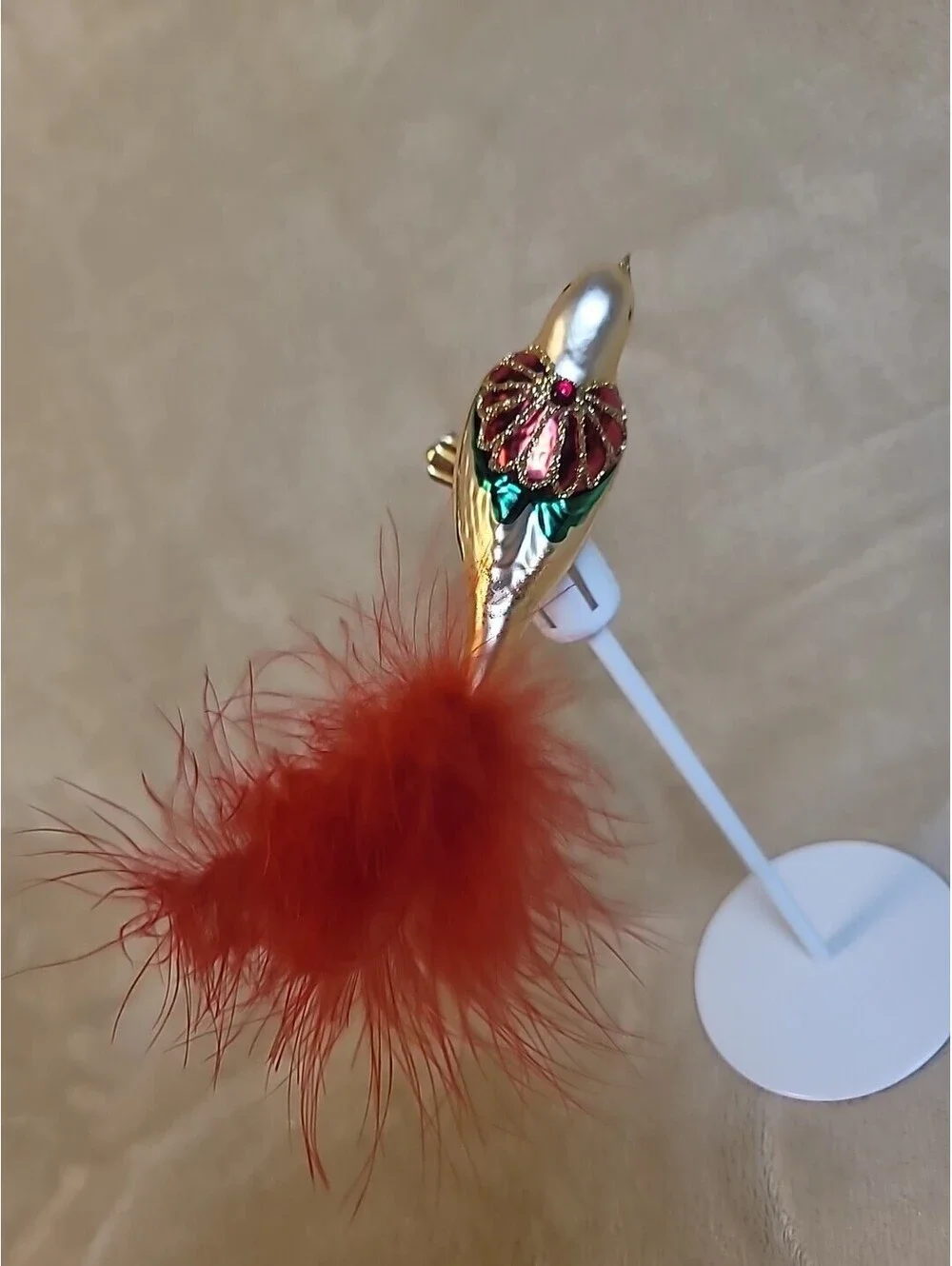 Vintage Equsite Polish Hand Blown Mercury Glass Clip On Bird Christmas Ornament